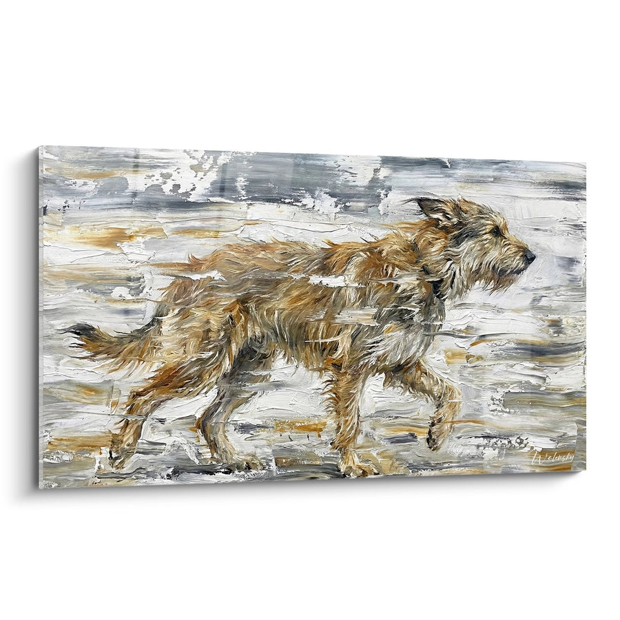 Tableau Chien aux Poils Dorés Courant dans les Vagues - Élan Sauvage - Edition Berger Picard