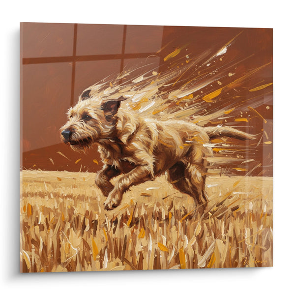 Schilderij van een Bewegende Hond in Gouden Tinten - Wilde Elan - Editie Berger Picard