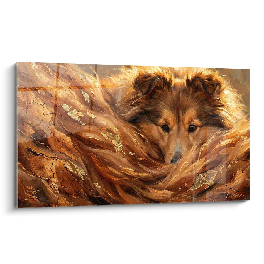Tableau Berger des Shetland aux Tons Dorés et Textures Abstraites - Harmonie Artistique - Edition Berger des Shetland
