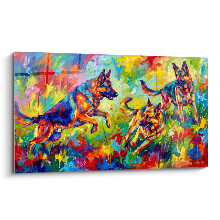 Tableau Bergers Allemands Multicolores Expressionnistes - Trio Canin Vibrant - Edition Tableau Berger Allemand