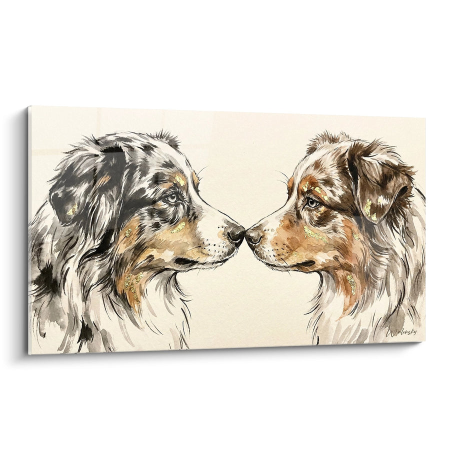 Tableau Deux Bergers Américains Miniatures Face à Face - Complicité Canine - Edition Berger Americain Miniature