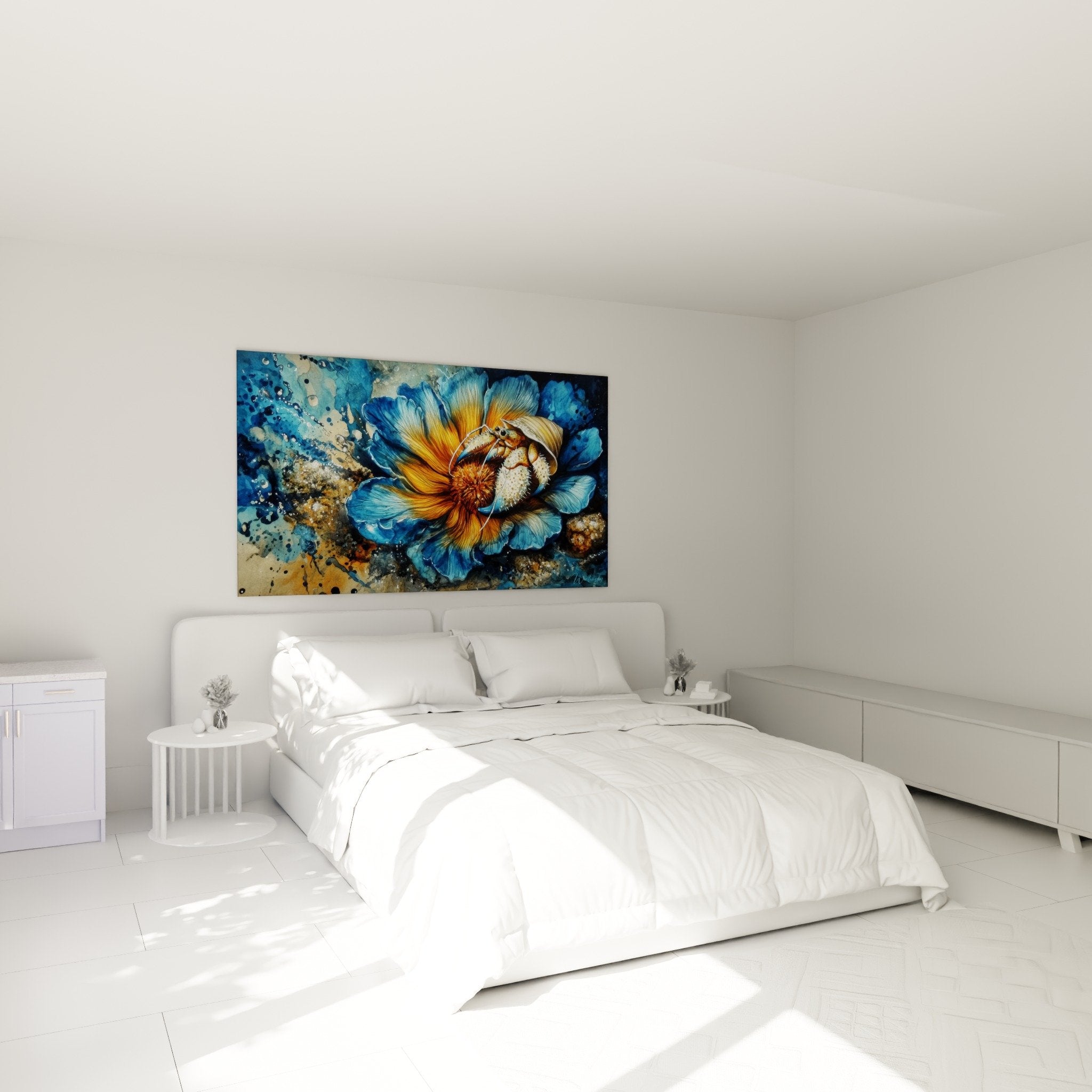 wandbild bernard-l'hermite blau orange wanddekoration schlafzimmer marine zeitgenössische atmosphäre