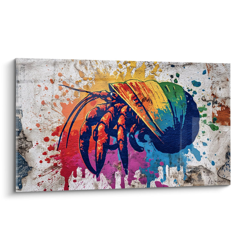 Gemälde Einsiedlerkrebs mehrfarbig auf versprittem Hintergrund - Farbenexplosion - Bernard-l'hermite Ausgabe