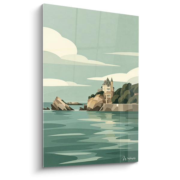 Tableau Villa sur rocher vert émeraude et crème - Refuge sur la falaise - Edition Biarritz  Nouvelle-Aquitaine France
