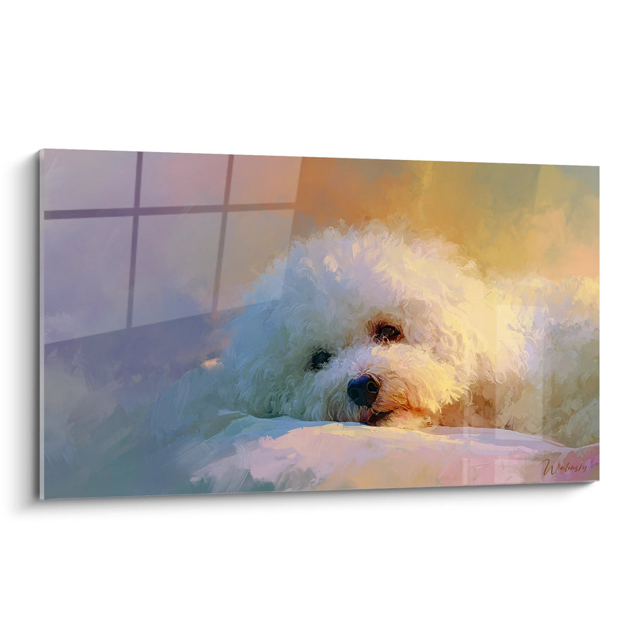 Obraz Bichon Frisé w Pastelowych Barwach w Wanience - Chwila Troski - Edycja Bichon Frisé