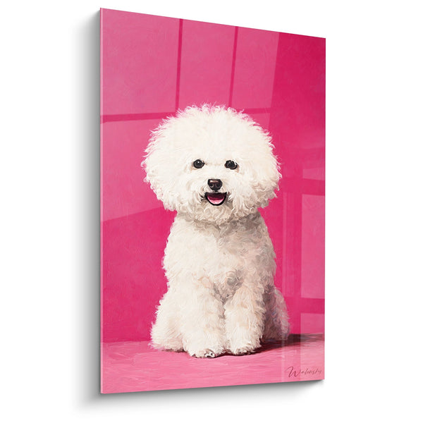 Obraz Bichon Frisé w Bielu na Różowym Tle - Radosny Portret Psiego - Edycja Bichon Frisé
