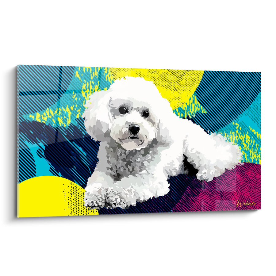 Tableau Bichon Frisé sur Fond Géométrique Coloré - Éclat Contemporain - Edition Bichon Frisé