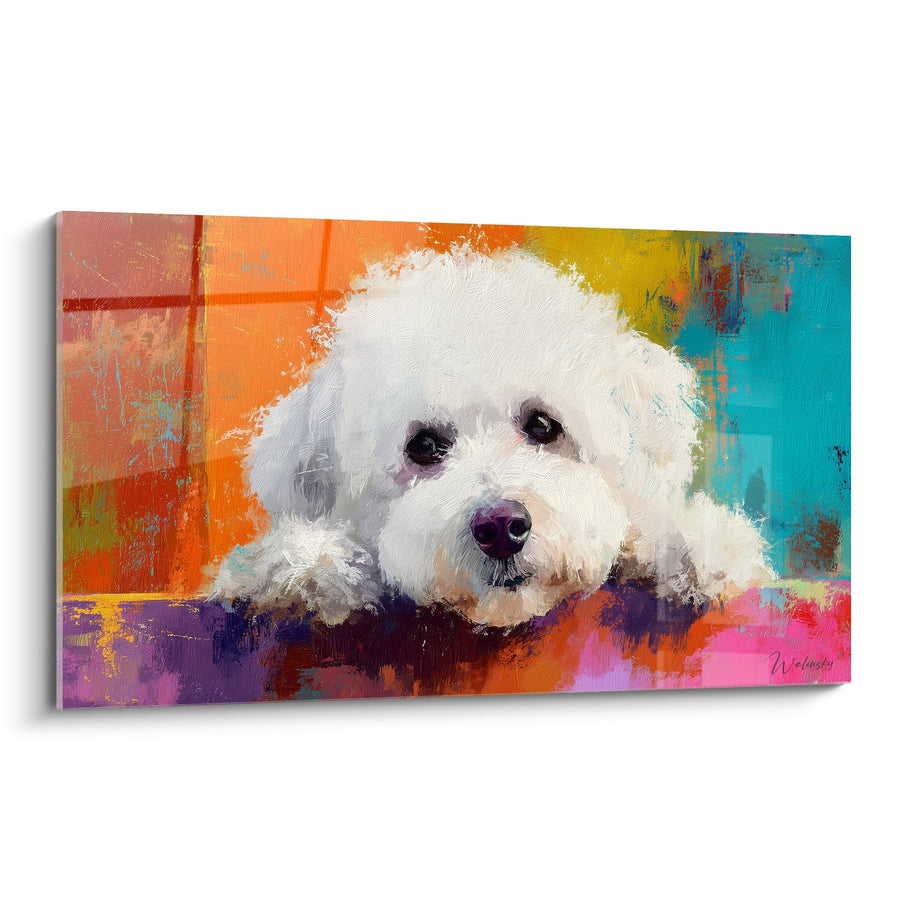Tableau Bichon Frisé Portrait Coloré sur Fond Multicolore - Tendresse Artistique - Edition Bichon Frisé