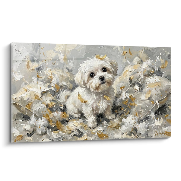 Cuadro de Perro Blanco con Tonos Dorados - Explosión Artística - Edición Bichón Maltés