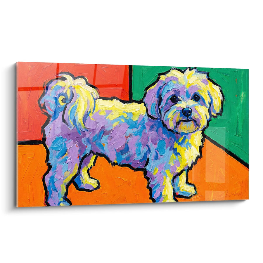 Cuadro de Bichón Maltés Colorido en Tonos Violetas y Amarillos - Retrato Expresivo - Edición Bichón Maltés