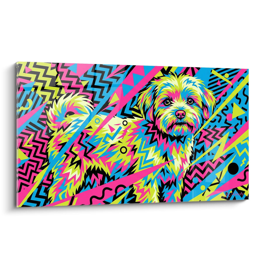 Tableau Bichon Maltais Coloré aux Motifs Géométriques - Explosion Graphique - Edition Bichon Maltais