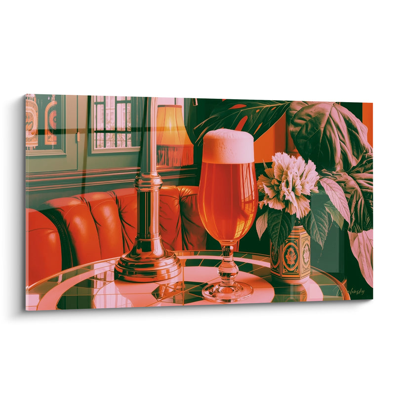 Tableau Verre de bière ambré sur table de bistrot - Pause au salon - Edition Bière