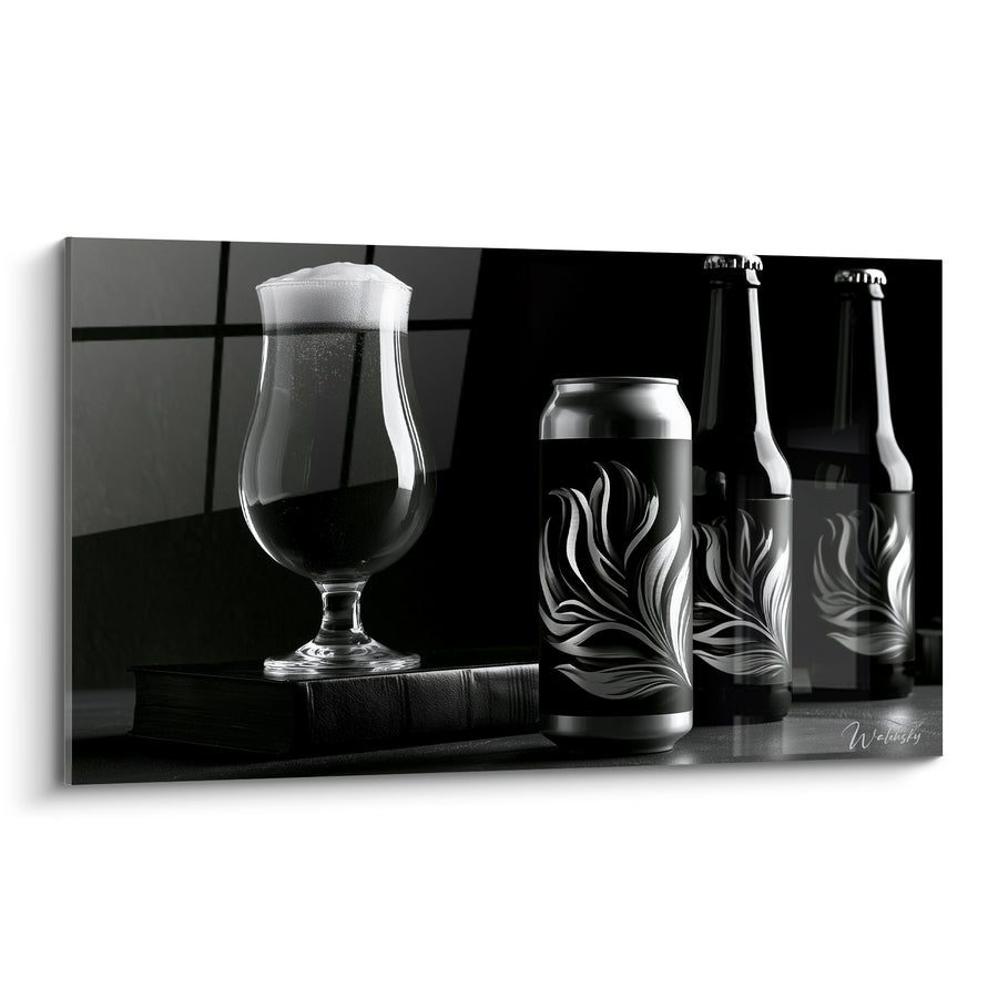Tableau Verre et canette noir et blanc - Pause nocturne - Edition Bière