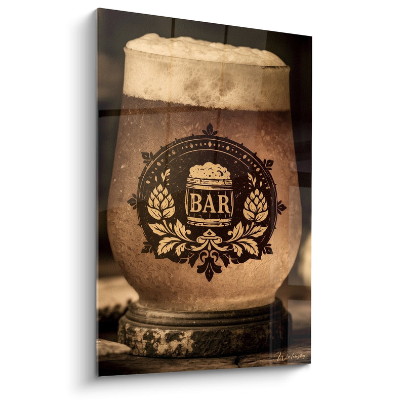 Tableau Chope ambrée et blason doré vintage - Soirée de taverne - Edition Bière