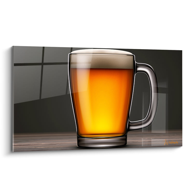 Tableau Chope ambrée et grise près d'une fenêtre - Reflet de vitrage sombre - Edition Bière
