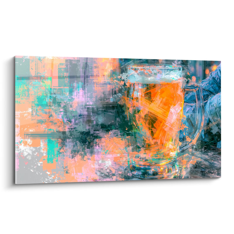 Tableau Chope ambrée aux touches turquoise - Instant de convivialité - Edition Bière