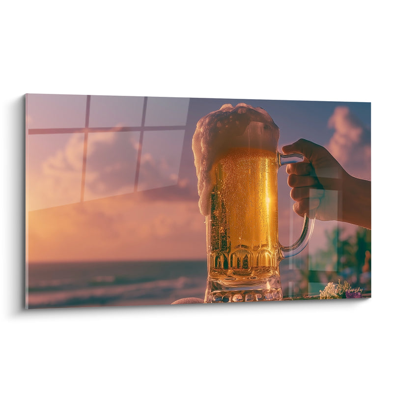 Tableau Chope dorée aux reflets rosés - Soif de vacances - Edition Bière