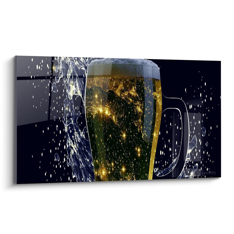 Tableau Chope dorée aux éclats bleu nuit - Éclaboussure nocturne - Edition Bière