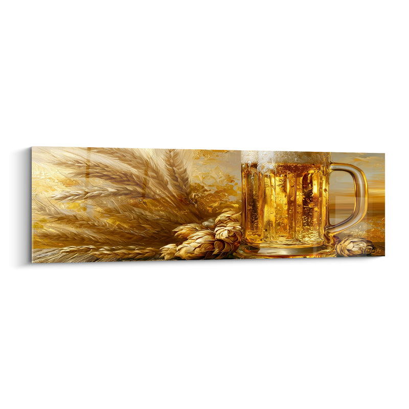 Tableau Chope dorée et brune près des épis de blé - Cônes de houblon - Edition Bière