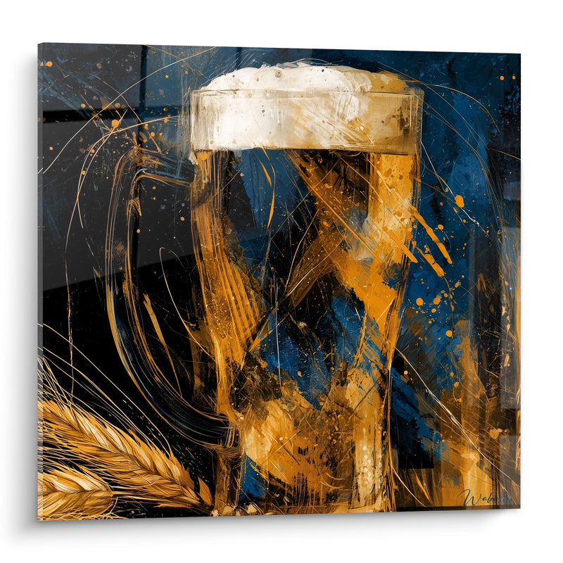 Tableau Chope dorée aux éclaboussures bleu marine - Éclaboussure généreuse - Edition Bière