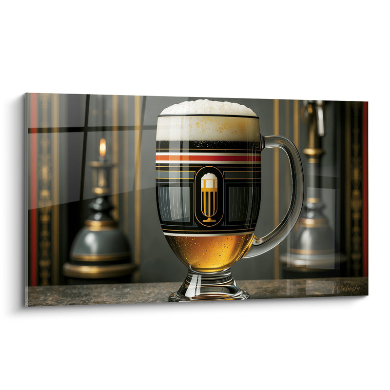 Tableau Chope noire et dorée à médaillon gravé - Lampes à flamme vacillante - Edition Bière