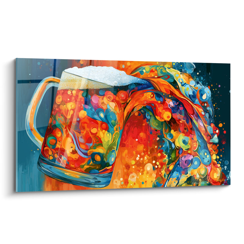 Tableau Chope orange et bleu éclaboussure abstraite - Éclaboussure festive - Edition Bière