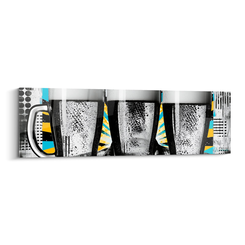 Tableau Chope grise et noire aux triangles turquoise - Motifs géométriques dorés - Edition Bière