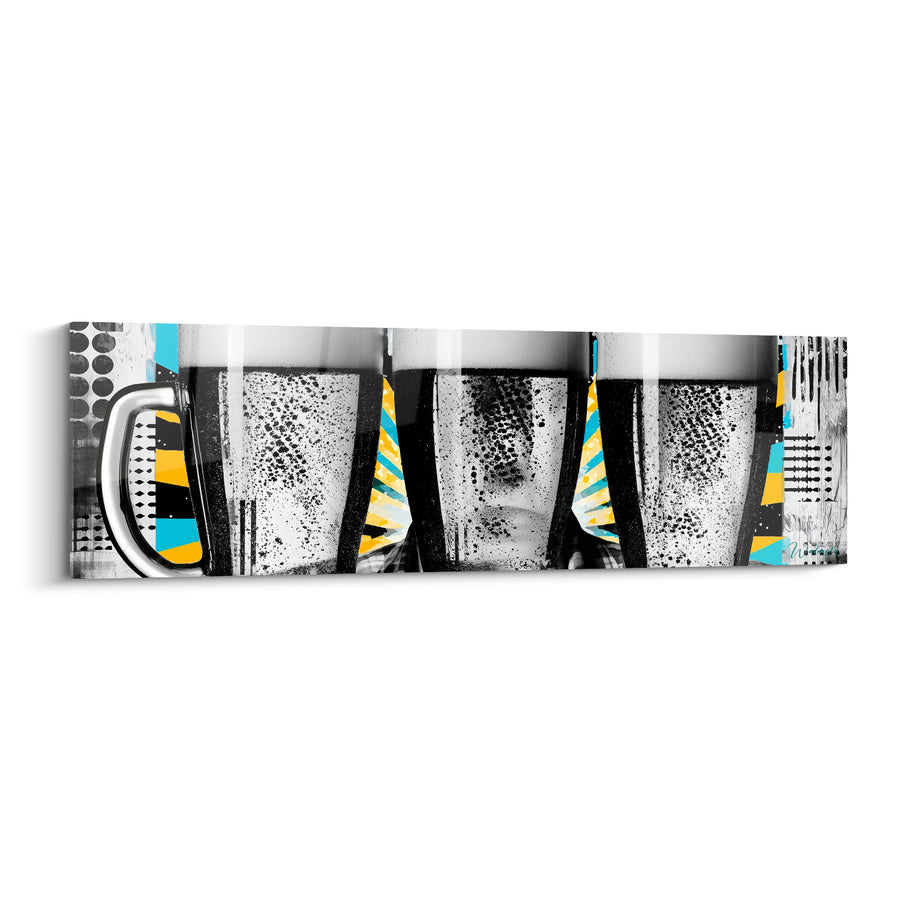 Tableau Chope grise et noire aux triangles turquoise - Motifs géométriques dorés - Edition Bière