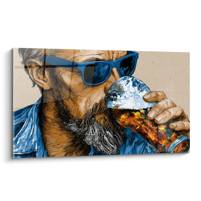 Tableau Homme barbu bleu et orange lunettes reflétées - Barbe grise et blanche - Edition Bière