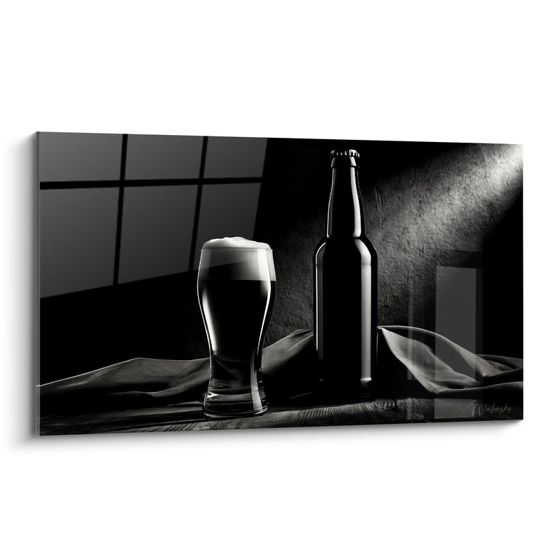 Tableau Bouteille et verre noir et blanc - Pause silencieuse - Edition Bière