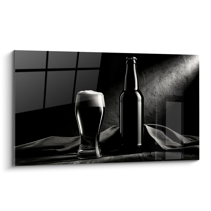 Tableau Bouteille et verre noir et blanc - Pause silencieuse - Edition Bière