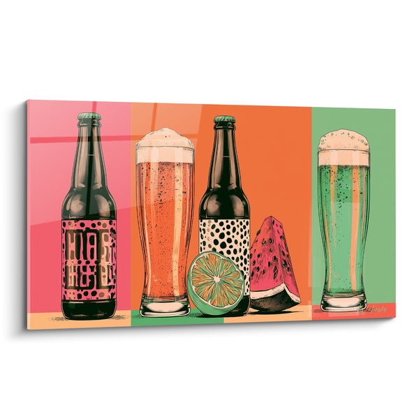 Cuadro Botellas y vasos rosas anaranjados frutas de verano - Brindis de verano - Edición Cerveza