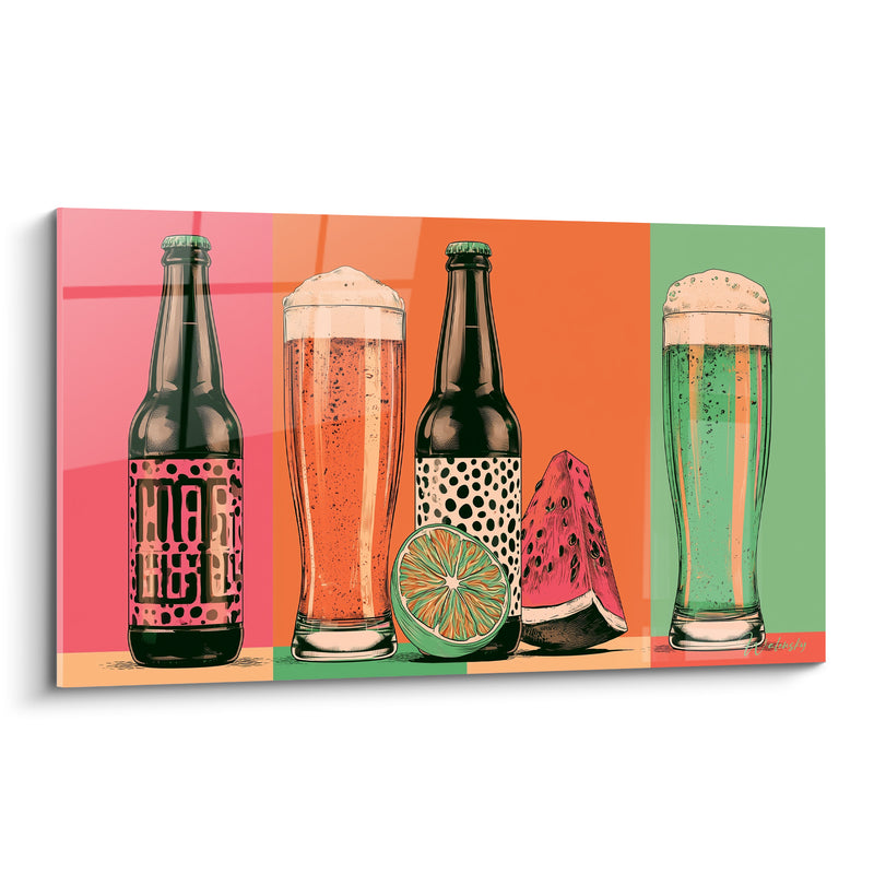 Tableau Bouteilles et verres roses orangés fruits d'été - Trinque estivale - Edition Bière