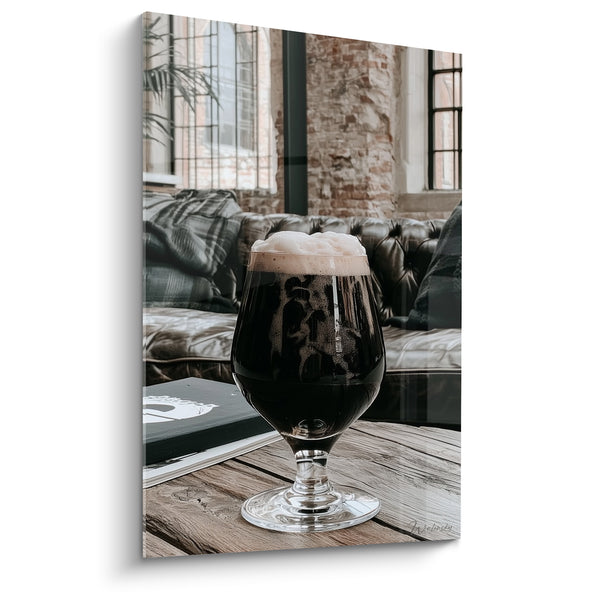 Cuadro de Vidrio con Pie Stout Negro Espuma Crema - Pausa Abrigada - Edición Cerveza
