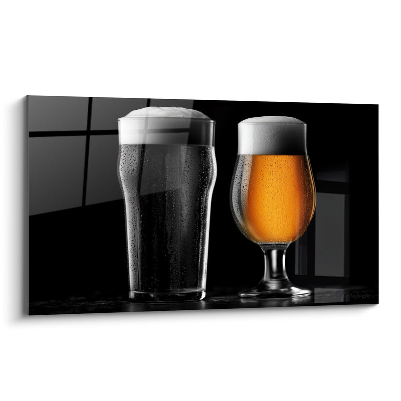 Tableau Verres givrés stout noire et blonde ambrée - Pause givrée - Edition Bière