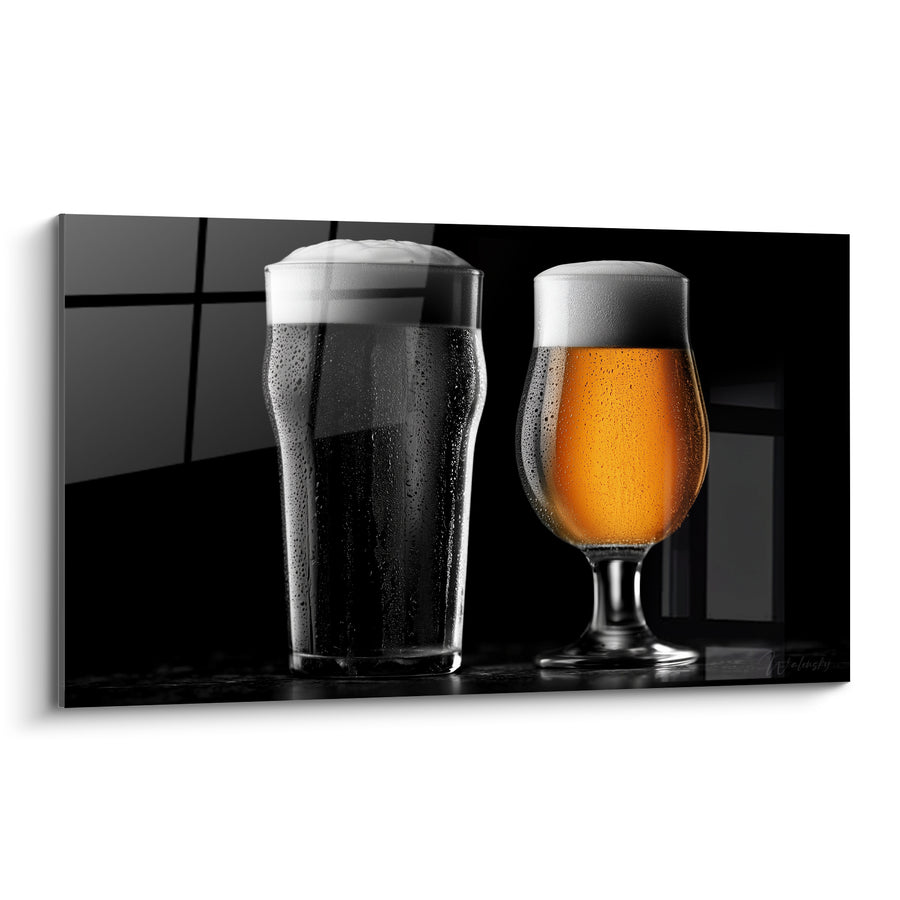 Tableau Verres givrés stout noire et blonde ambrée - Pause givrée - Edition Bière