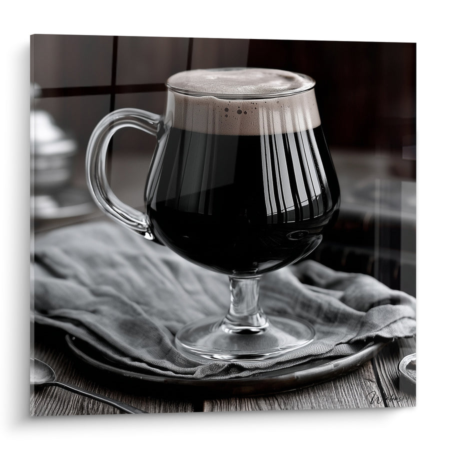 Tableau Verre à pied noir et gris mousse épaisse - Pause nocturne feutrée - Edition Bière