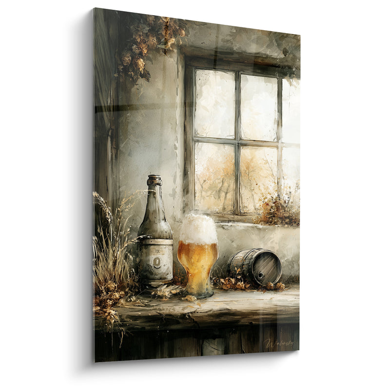 Tableau Nature morte grise et ambrée près d'une fenêtre - Pause d'automne - Edition Bière