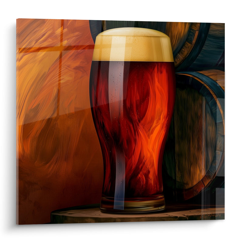 Tableau Verre ambré aux tons cuivre et anthracite - Pause en cave - Edition Bière
