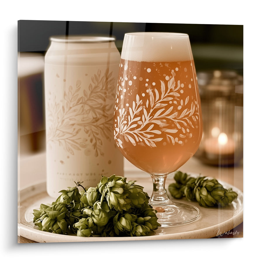 Tableau Verre ambré et houblon vert - Pause houblonnée - Edition Bière
