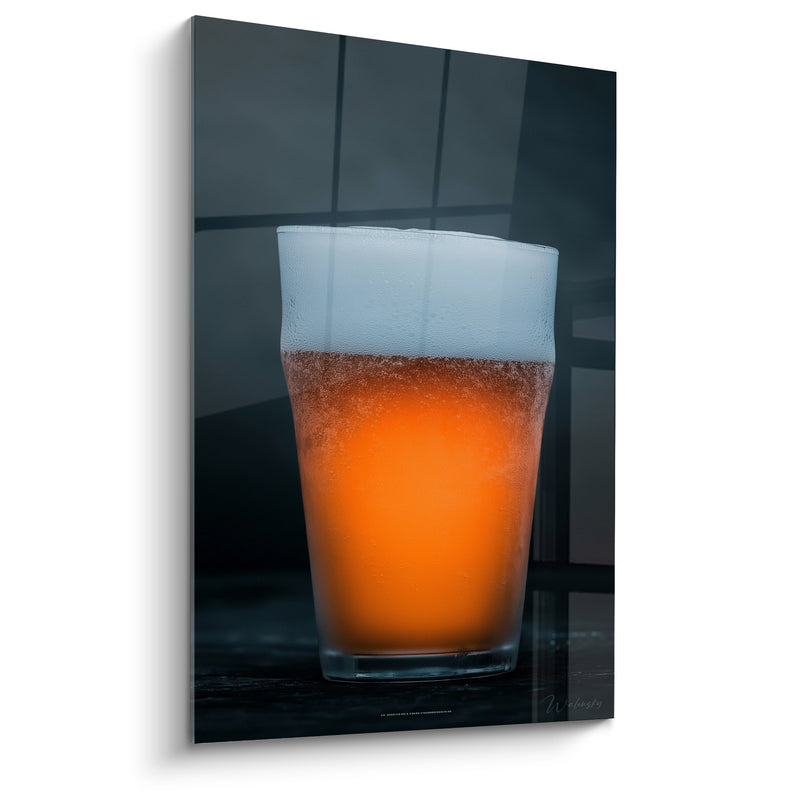 Tableau Verre orange vif et gris anthracite condensé - Reflets de fenêtre - Edition Bière