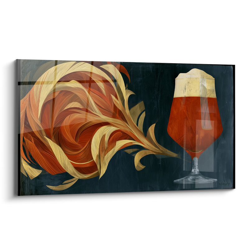 Tableau Verre ambré aux volutes dorées et anthracite - Souffle houblonné - Edition Bière