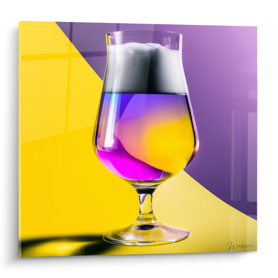 Tableau Verre à bière jaune et violet lumineux - Éclat nocturne - Edition Bière
