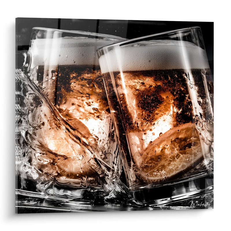 Tableau Deux verres ambrés au choc mousseux - Choc convivial - Edition Bière