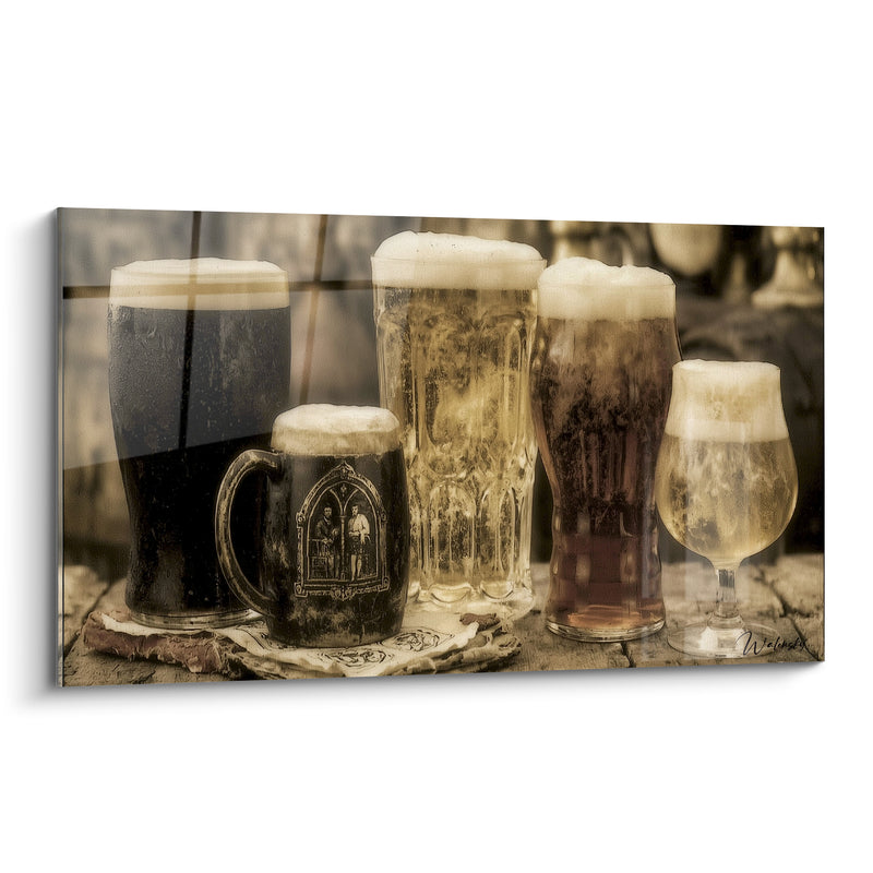 Tableau Chope noire et dorée aux verres alignés - Rangée de bières variées - Edition Bière