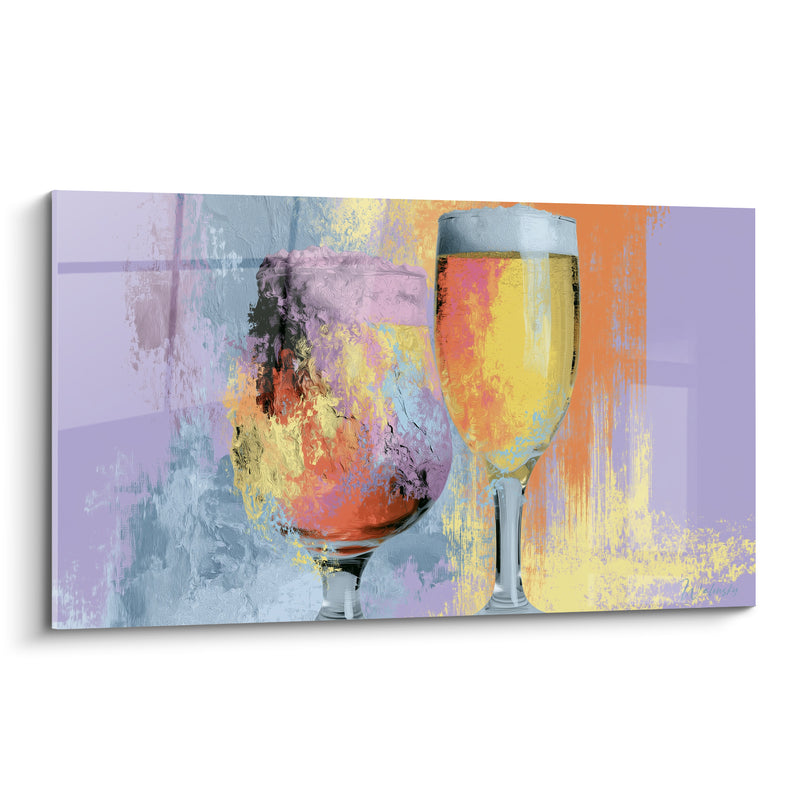 Tableau Deux verres mauve et orangé côte à côte - Duo de flûtes givrées - Edition Bière