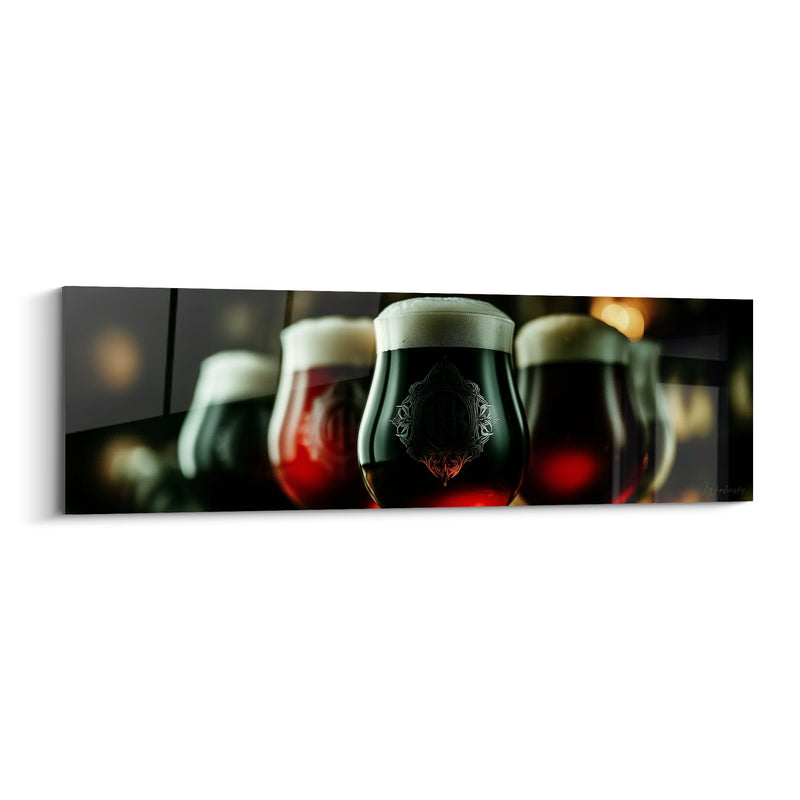 Tableau Verre ballon noir et rouge à emblème gravé - Rangée de calices - Edition Bière