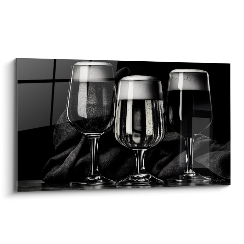 Tableau Verres à bière noir et blanc mousseux - Trinquer au crépuscule - Edition Bière