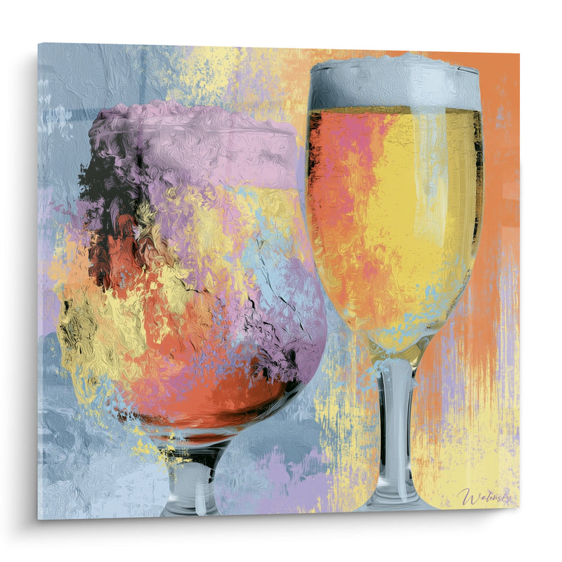 Tableau Deux verres orange et bleu pastel - Trinquer au soleil - Edition Bière