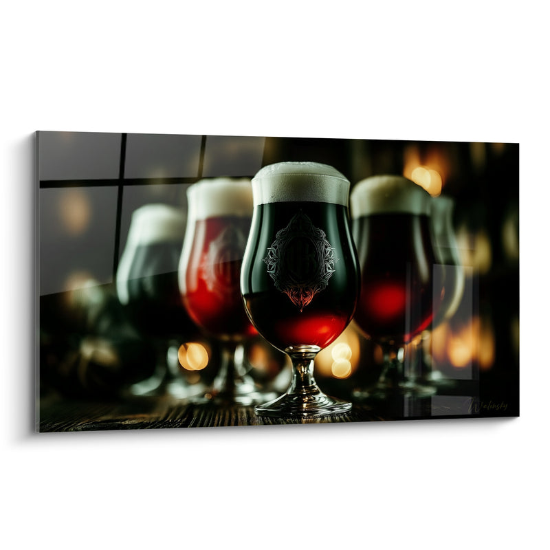 Tableau Verres à pied ambrés et dorés au bar - Soirée entre amis - Edition Bière